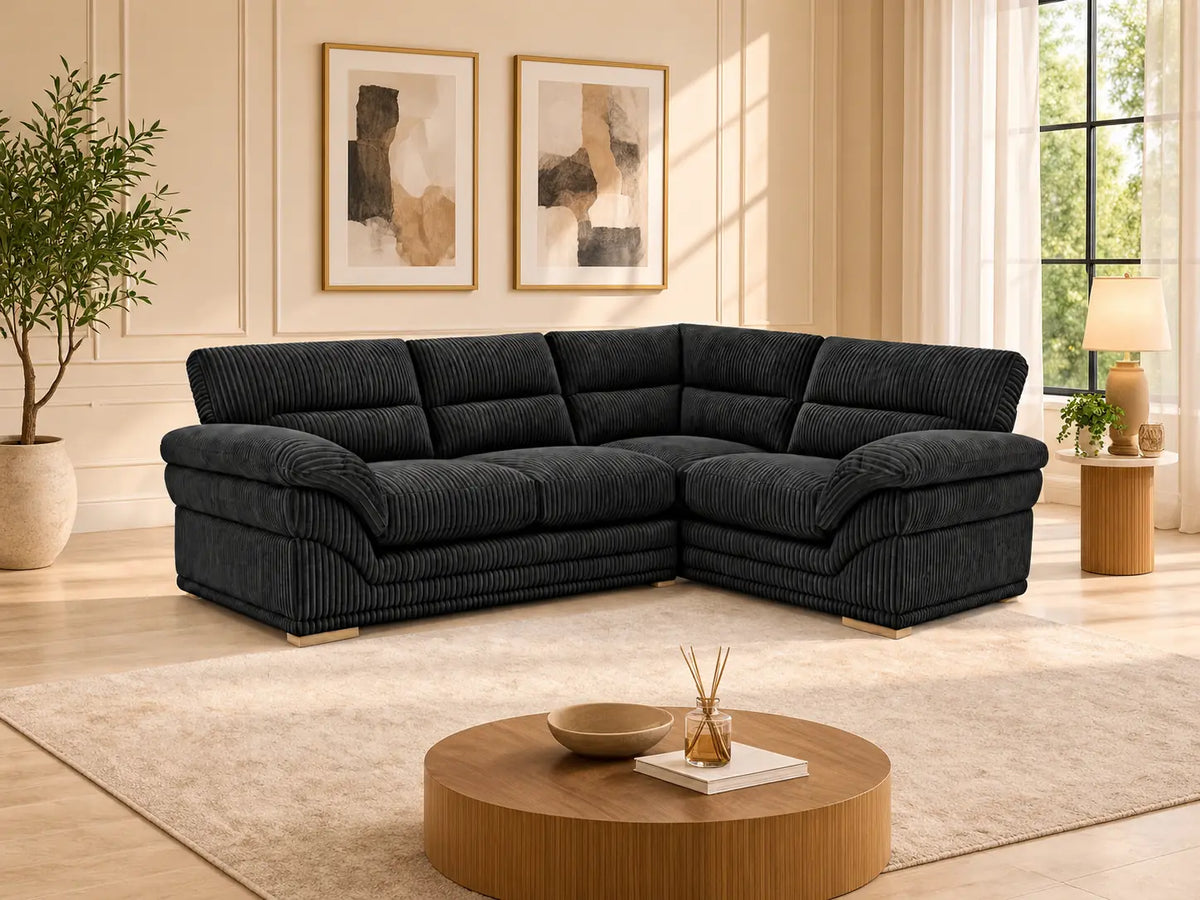 Amalfi Claude 2 Piece Corner Group Right Hand | Corner Sofa | Jumbo Cord | 10 Colours | Reversible Cushions | Free UK Delivery