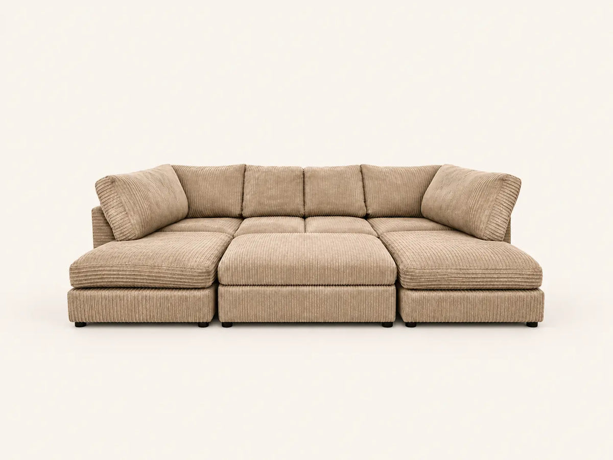 Jumbo Cord U-Shape Sofa with Footstool – Scatter Back | U-Shape Corner | Jumbo Cord | 9 Colours | Seats 6-7, Modular Lounger | Free UK Delivery