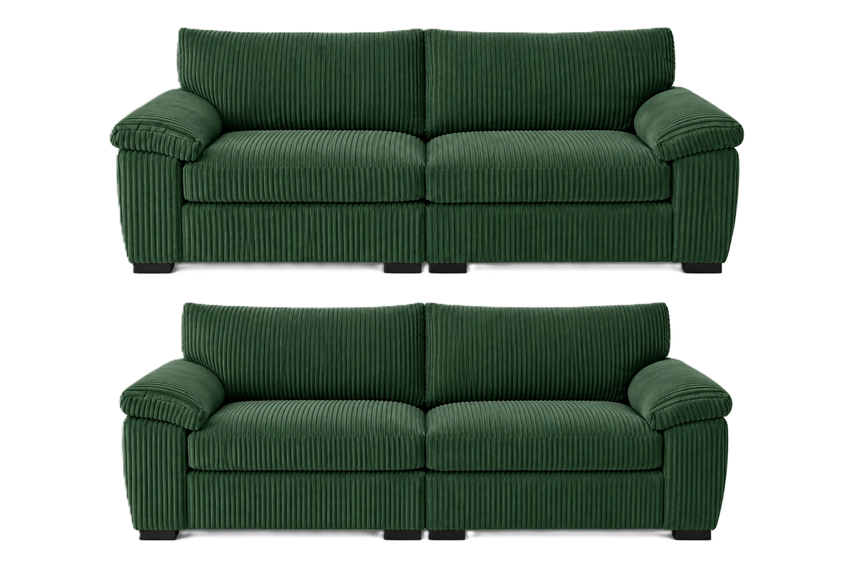 Amalfi Split Sectional Sofa Set 3+2 Seater Set in Green jumbo cord