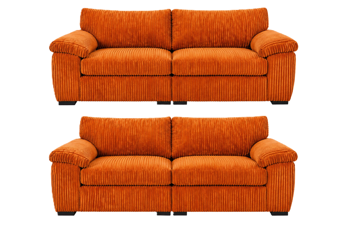 Amalfi Split Sectional Sofa Set 3+2 Seater Set in Orange jumbo cord