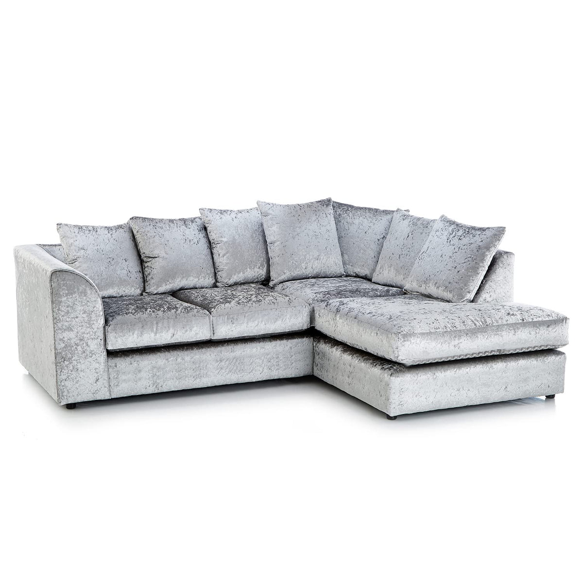 Crushed Velvet Corner Sofa 4 Seater in Silver crushed velvet, right hand facing