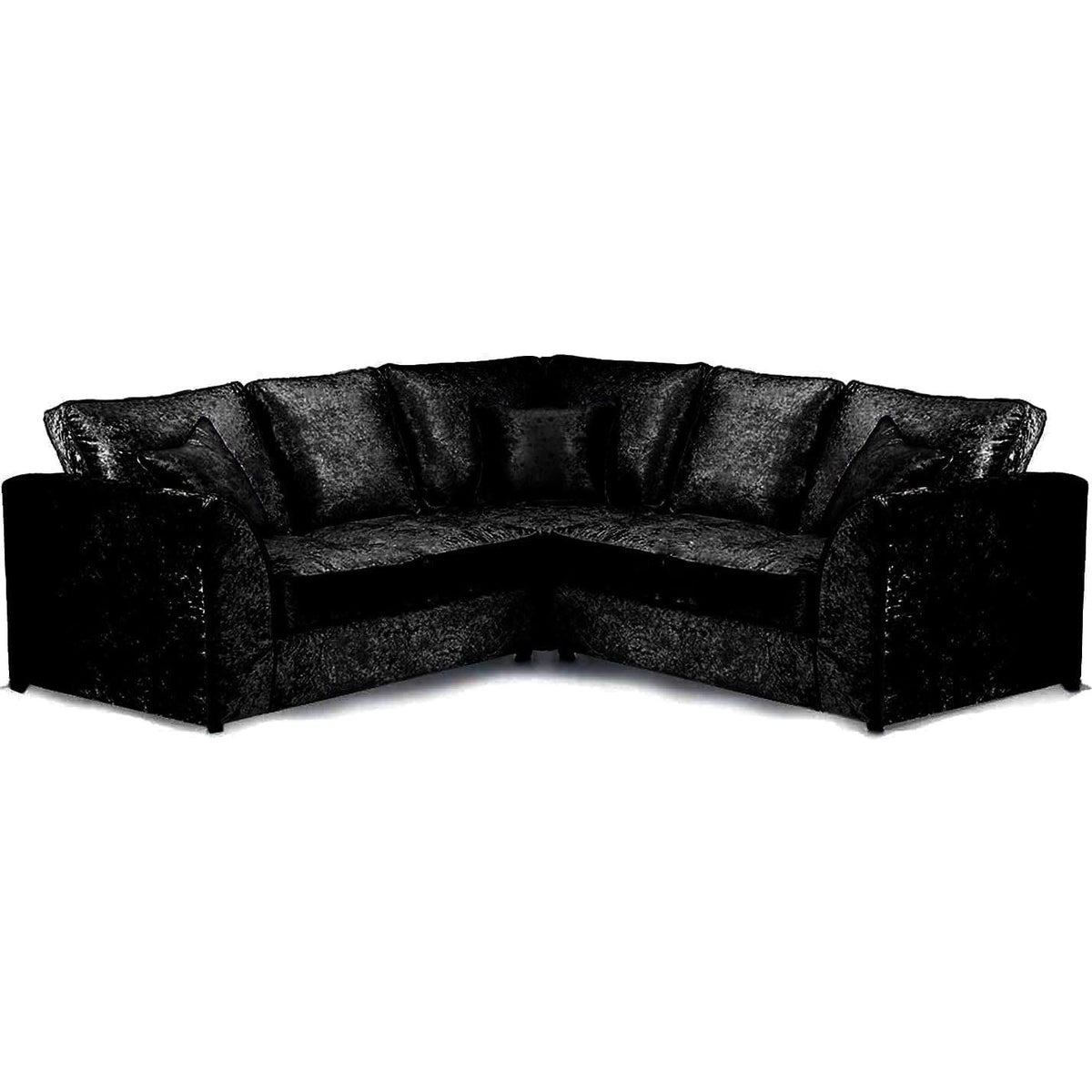 Crushed Velvet Corner Sofa 5 Seater in Black crushed velvet, high back