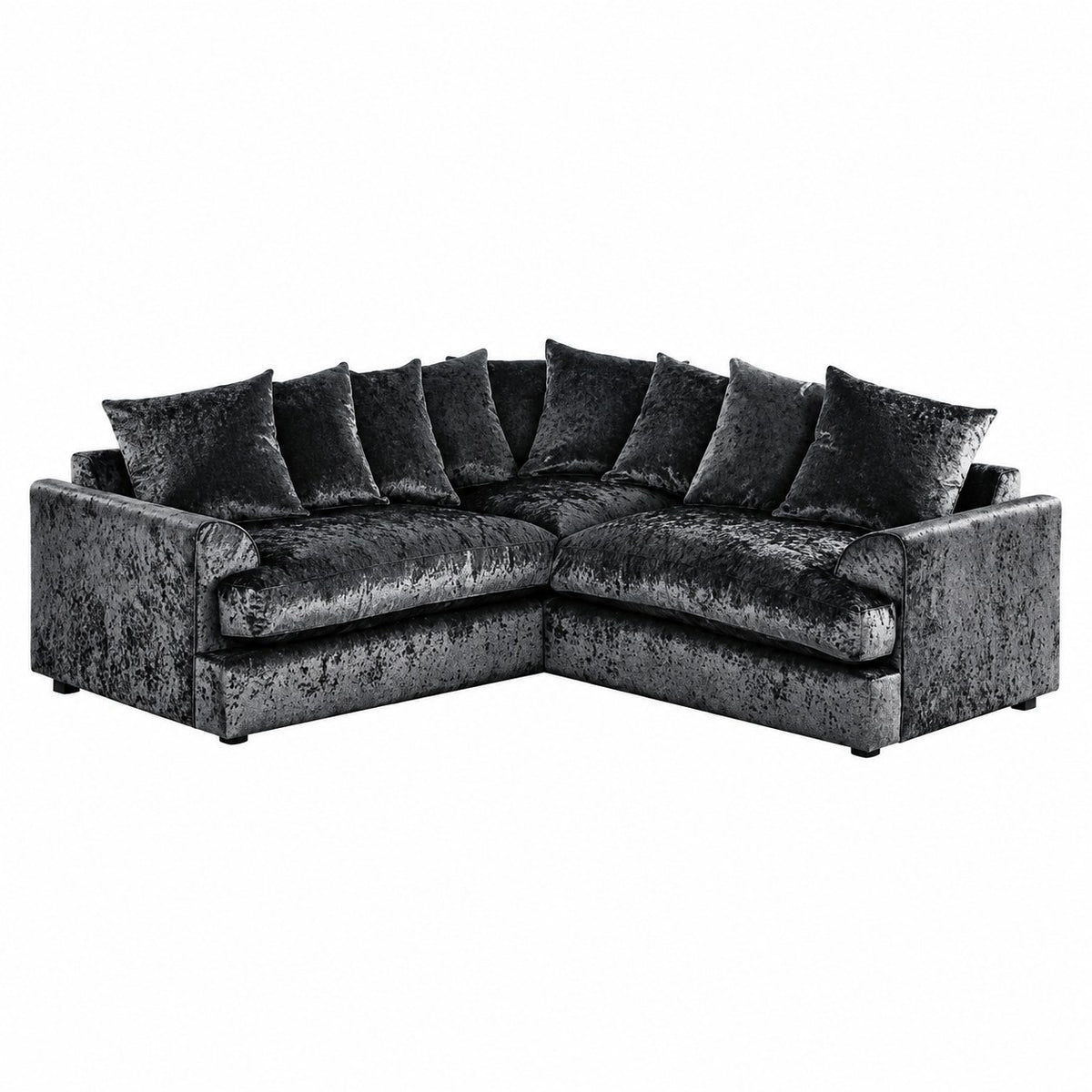 Crushed Velvet Corner Sofa 5 Seater in Black crushed velvet, scatter back