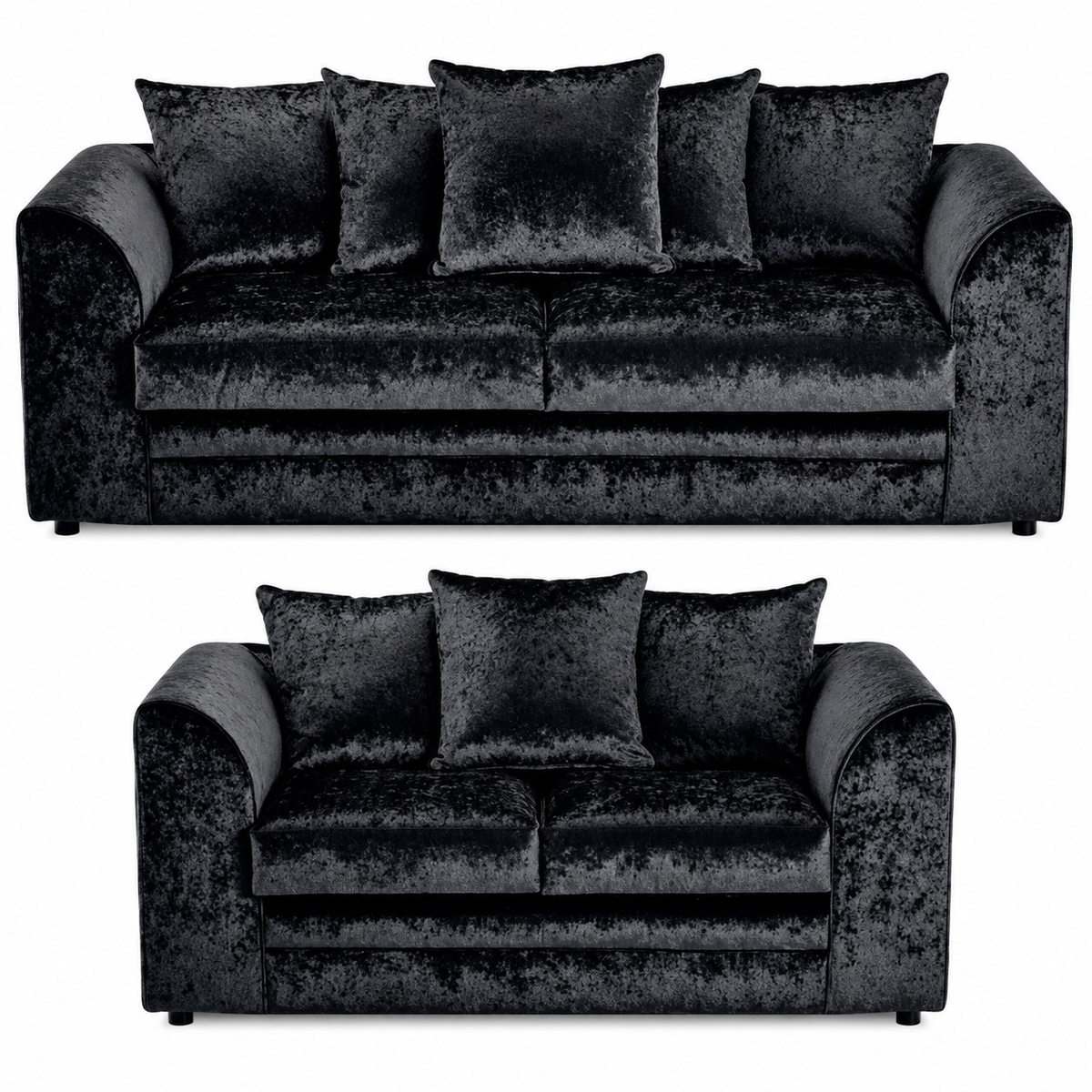 Crushed Velvet Sofa Set 3+2 Seater in Black crushed velvet