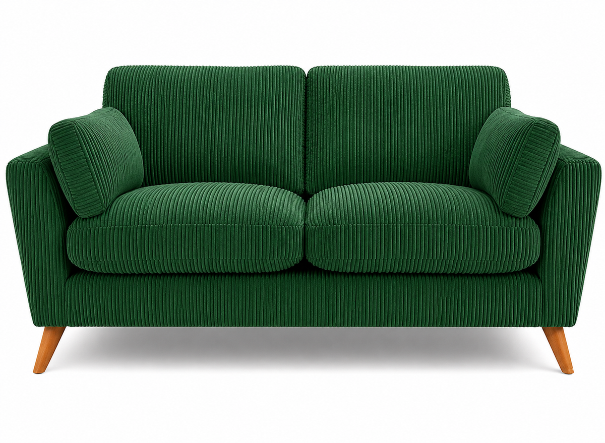 Harlow Jumbo Cord High Back Sofa 2 Seater in Green jumbo cord