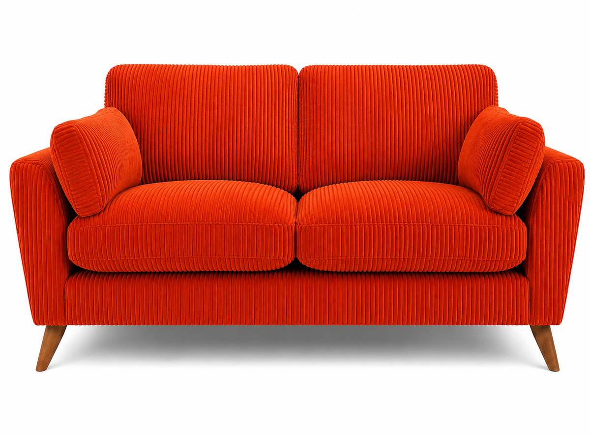 Harlow Jumbo Cord High Back Sofa 2 Seater in Orange jumbo cord