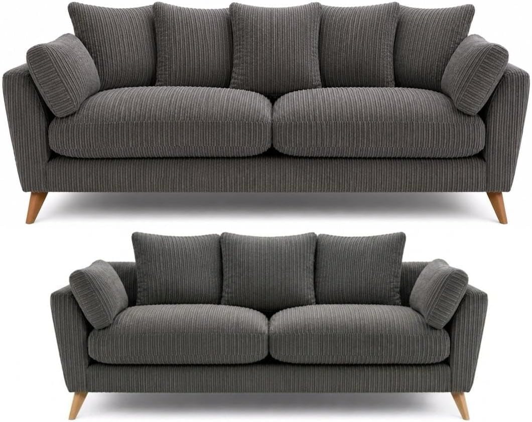 Harlow Jumbo Cord Sofa Set 3+2 Seater Set in Grey jumbo cord