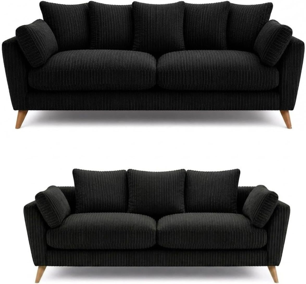 Harlow Jumbo Cord Sofa Set 3+2 Seater Set in Black jumbo cord