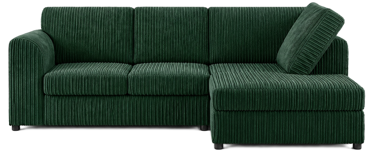 Jumbo Cord High Back Corner Sofa in Green – right hand side