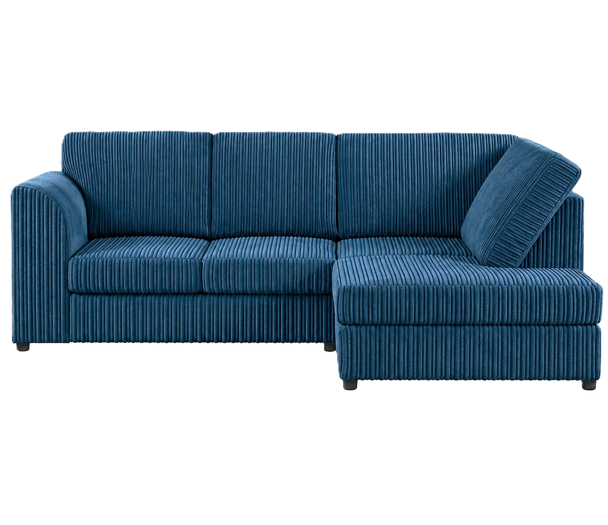 Jumbo Cord High Back Corner Sofa in Navy – right hand side