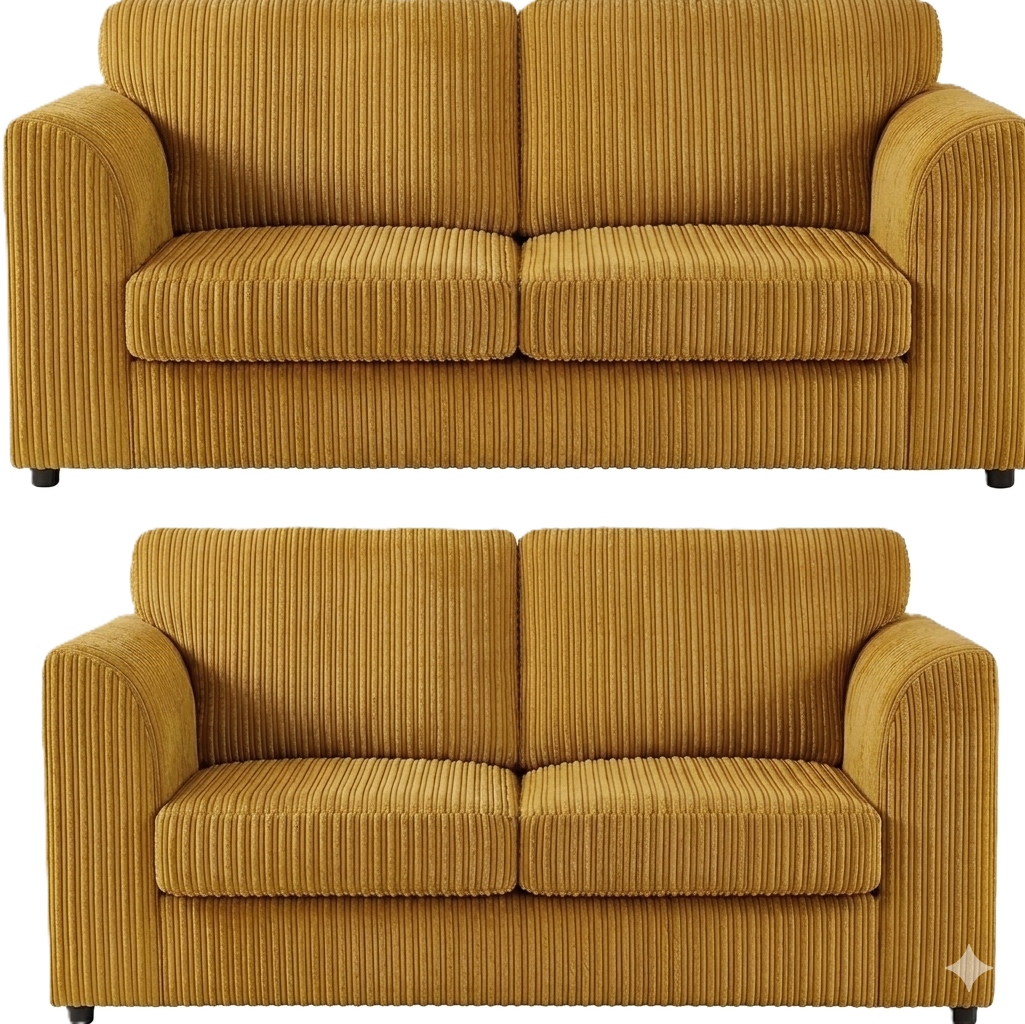 Jumbo Cord High Back Sofa Set 3+2 Seater in Yellow jumbo cord