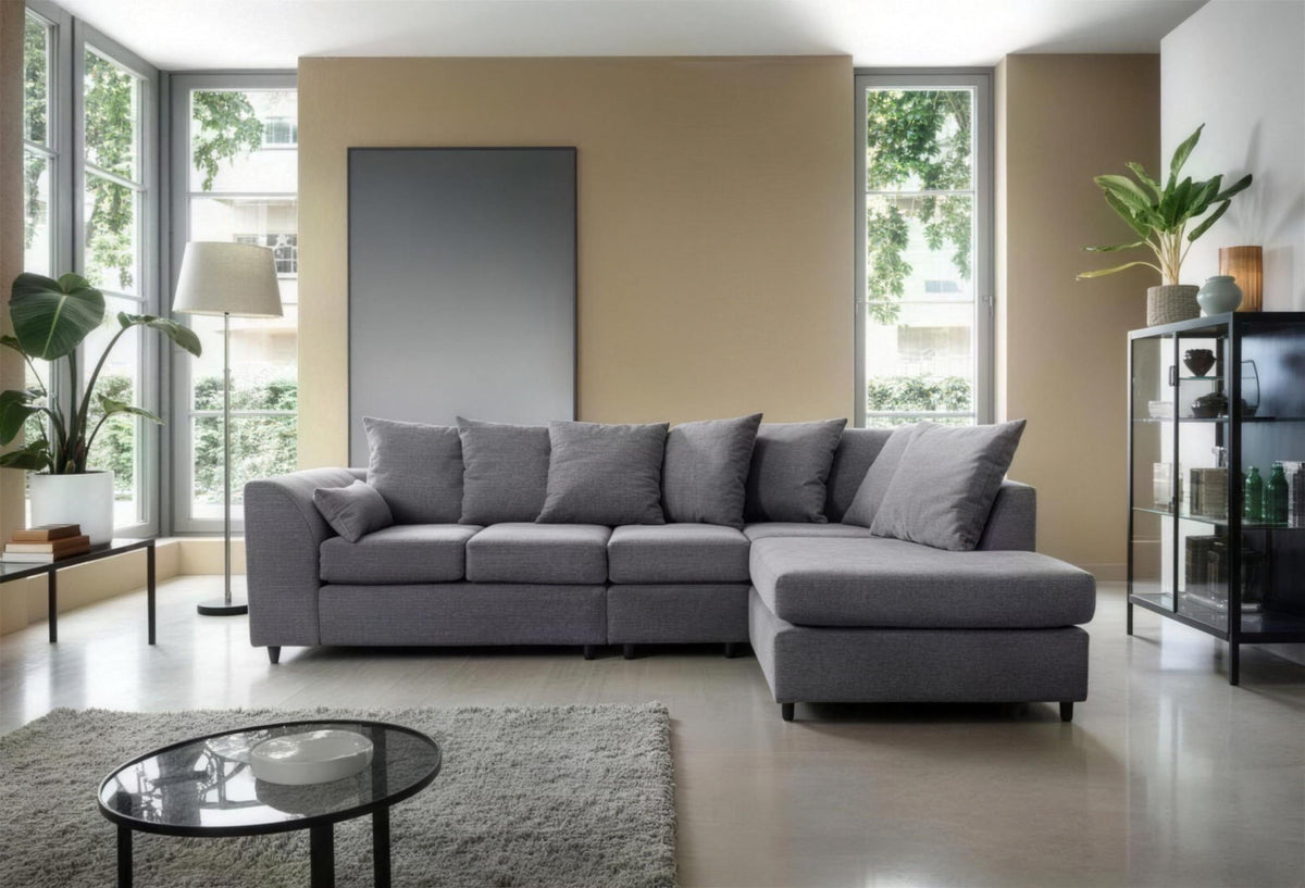 Jumbo Cord L-Shape Chaise Corner Sofa in Grey jumbo cord, right hand chaise