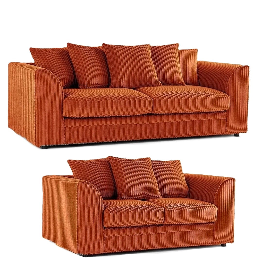 Jumbo Cord Scatter Back Sofa Set 3+2 Seater Set in Orange jumbo cord