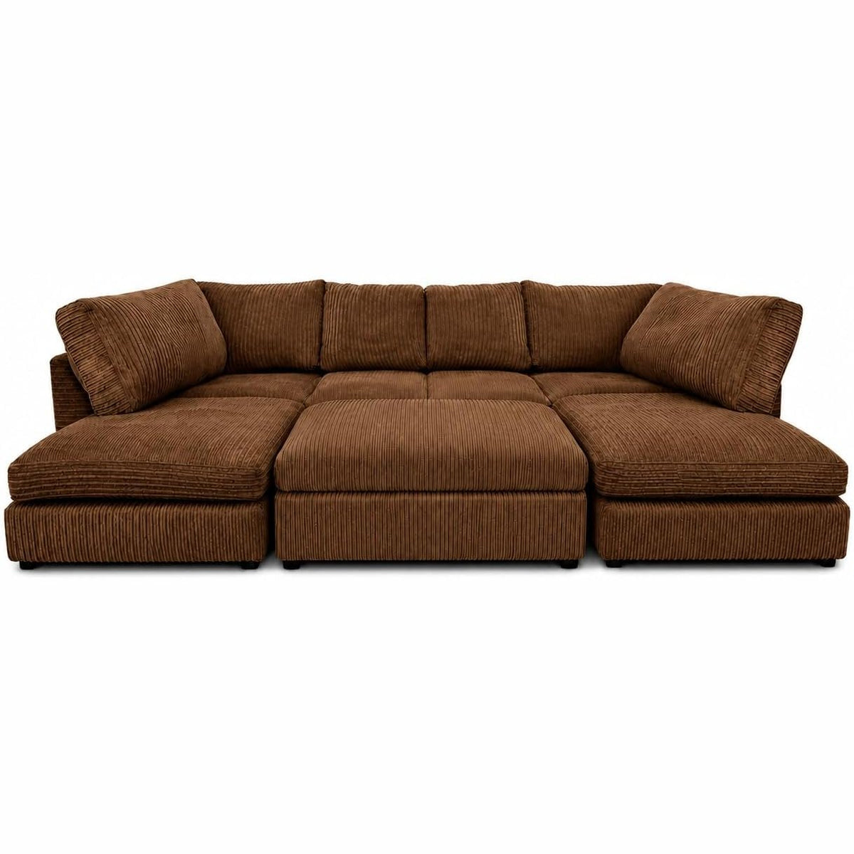 Jumbo Cord U-Shape Sofa with Footstool – Full Back in Brown jumbo cord