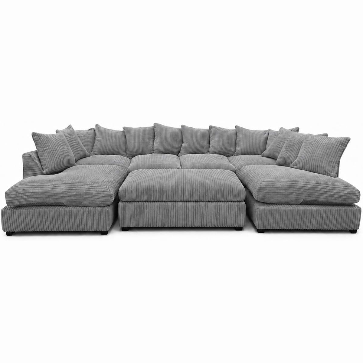 Jumbo Cord U-Shape Sofa with Footstool – Scatter Back in Grey jumbo cord