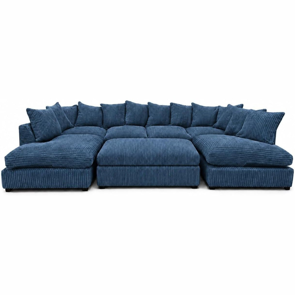 Jumbo Cord U-Shape Sofa with Footstool – Scatter Back in Blue jumbo cord