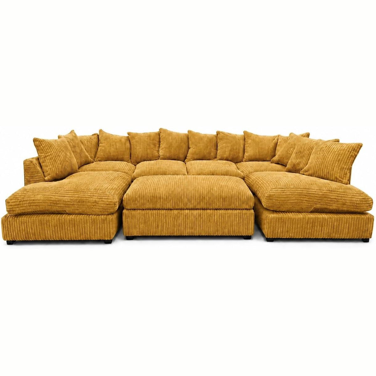 Jumbo Cord U-Shape Sofa with Footstool – Scatter Back in Mustard jumbo cord