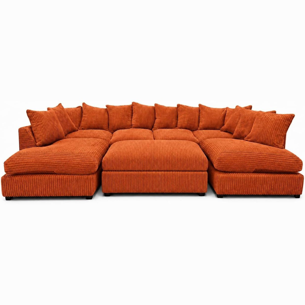 Jumbo Cord U-Shape Sofa with Footstool – Scatter Back in Orange jumbo cord