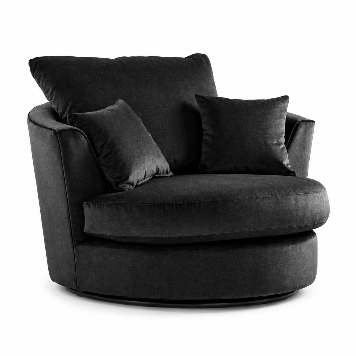 Plush Velvet Swivel Chair in Black plush velvet