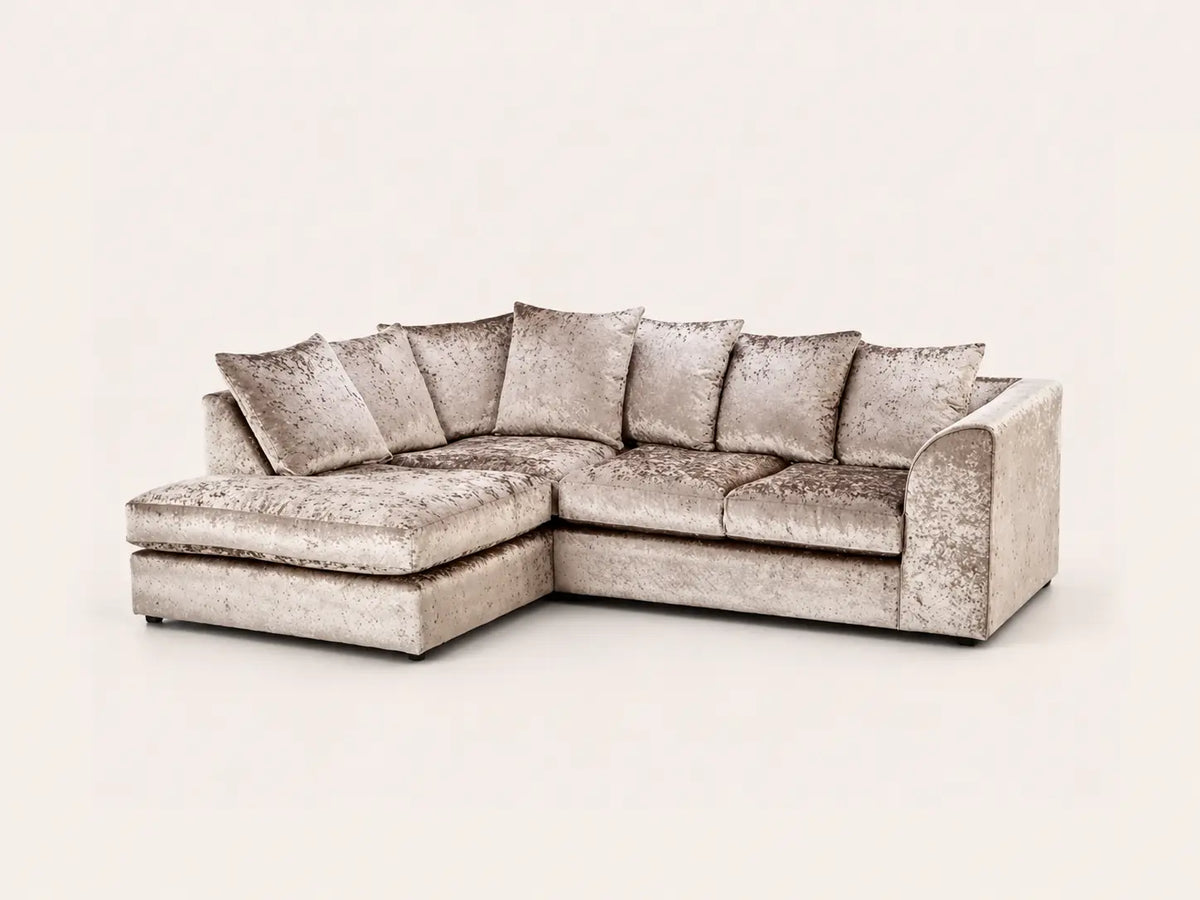 Crushed Velvet Corner Sofa | 4 Seater Corner | Crushed Velvet | 3 Colours | Left or Right Hand Facing | Free UK Delivery