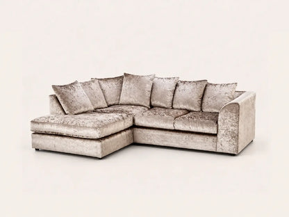 Crushed Velvet Corner Sofa | 4 Seater Corner | Crushed Velvet | 3 Colours | Left or Right Hand Facing | Free UK Delivery