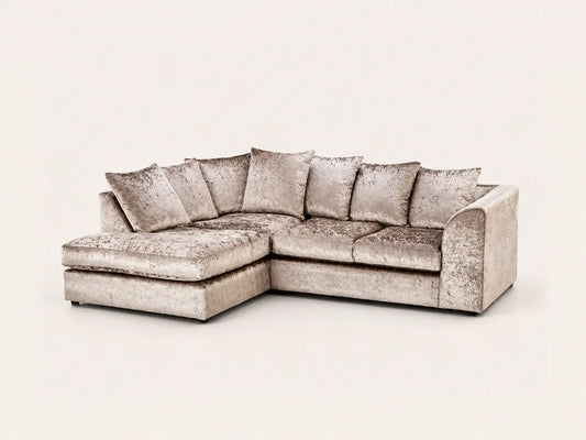Crushed Velvet Corner Sofa | 4 Seater Corner | Crushed Velvet | 3 Colours | Left or Right Hand Facing | Free UK Delivery