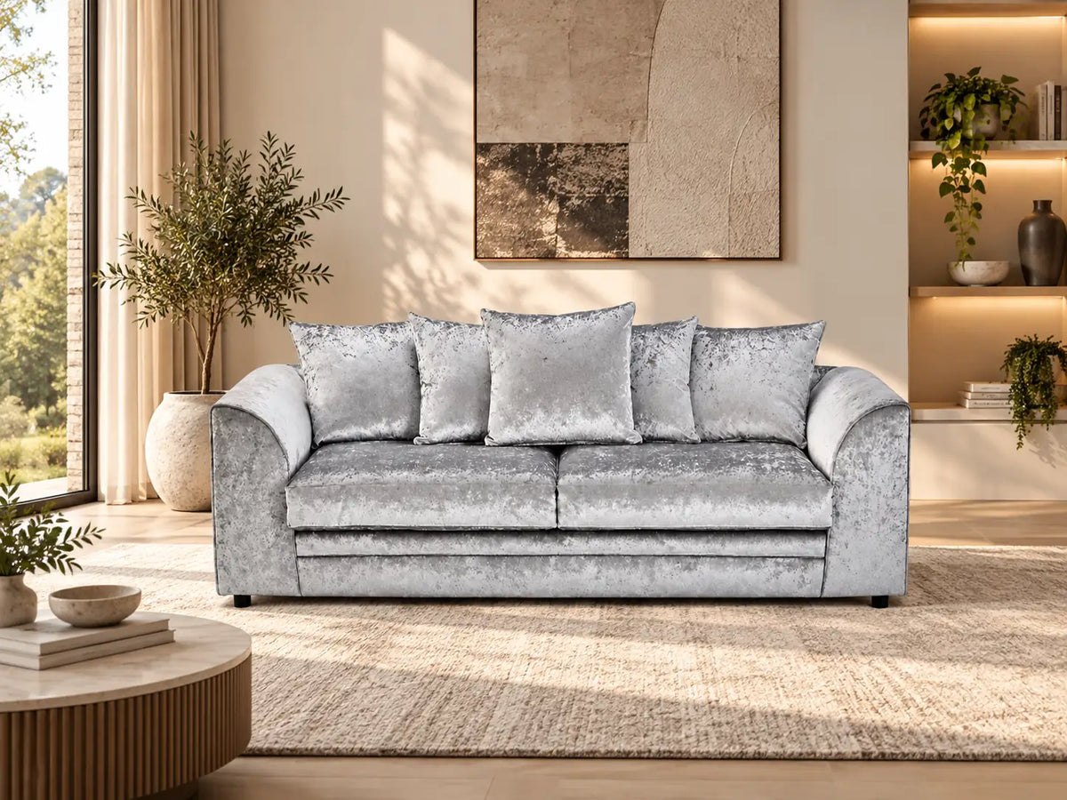 Crushed Velvet Sofa | 3 Seater | Crushed Velvet | 3 Colours | Easy-Clean Fabric | Free UK Delivery