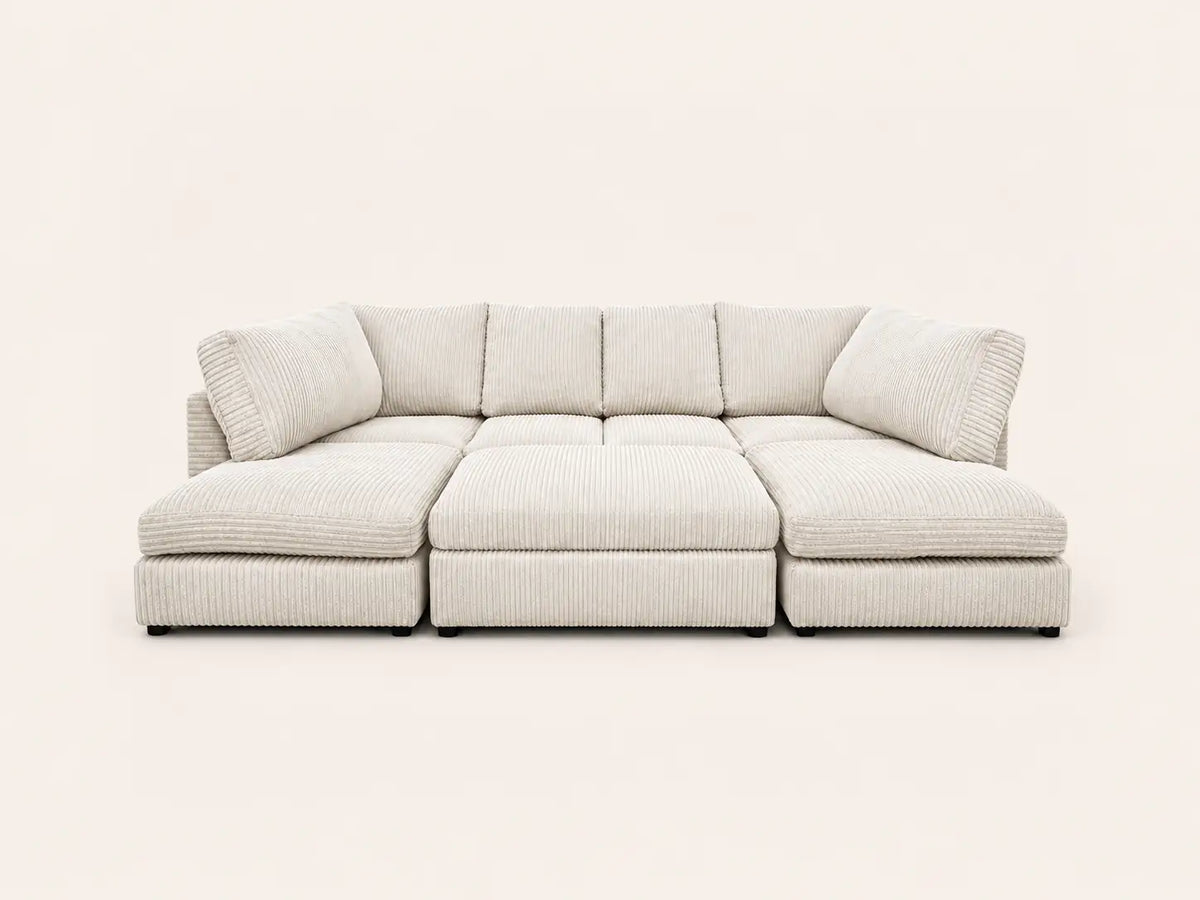 Jumbo Cord U-Shape Sofa with Footstool – Full Back | U-Shape Corner | Jumbo Cord | 9 Colours | Seats 6-7, Modular Lounger | Free UK Delivery