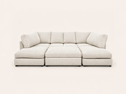 Jumbo Cord U-Shape Sofa with Footstool – Full Back | U-Shape Corner | Jumbo Cord | 9 Colours | Seats 6-7, Modular Lounger | Free UK Delivery