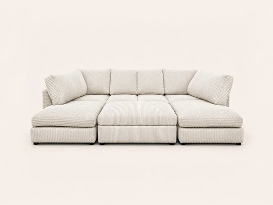 Jumbo Cord U-Shape Sofa with Footstool – Full Back | U-Shape Corner | Jumbo Cord | 9 Colours | Seats 6-7, Modular Lounger | Free UK Delivery
