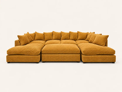 Jumbo Cord U-Shape Sofa with Footstool – Scatter Back | U-Shape Corner | Jumbo Cord | 9 Colours | Seats 6-7, Modular Lounger | Free UK Delivery