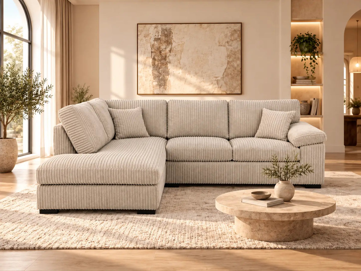 Amalfi Jumbo Cord Corner Sofa | 4 Seater Corner | Jumbo Cord | 10 Colours | Left or Right Hand, Clicks Together | Free UK Delivery