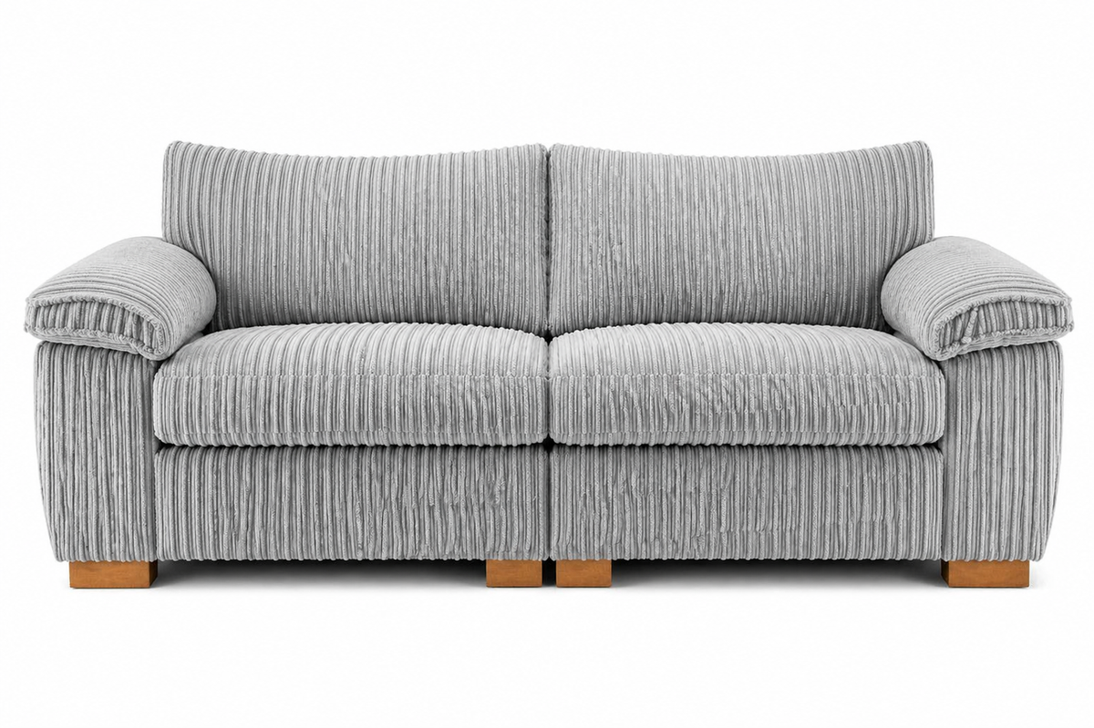 Amalfi Split Sectional Sofa 2 Seater in Silver jumbo cord