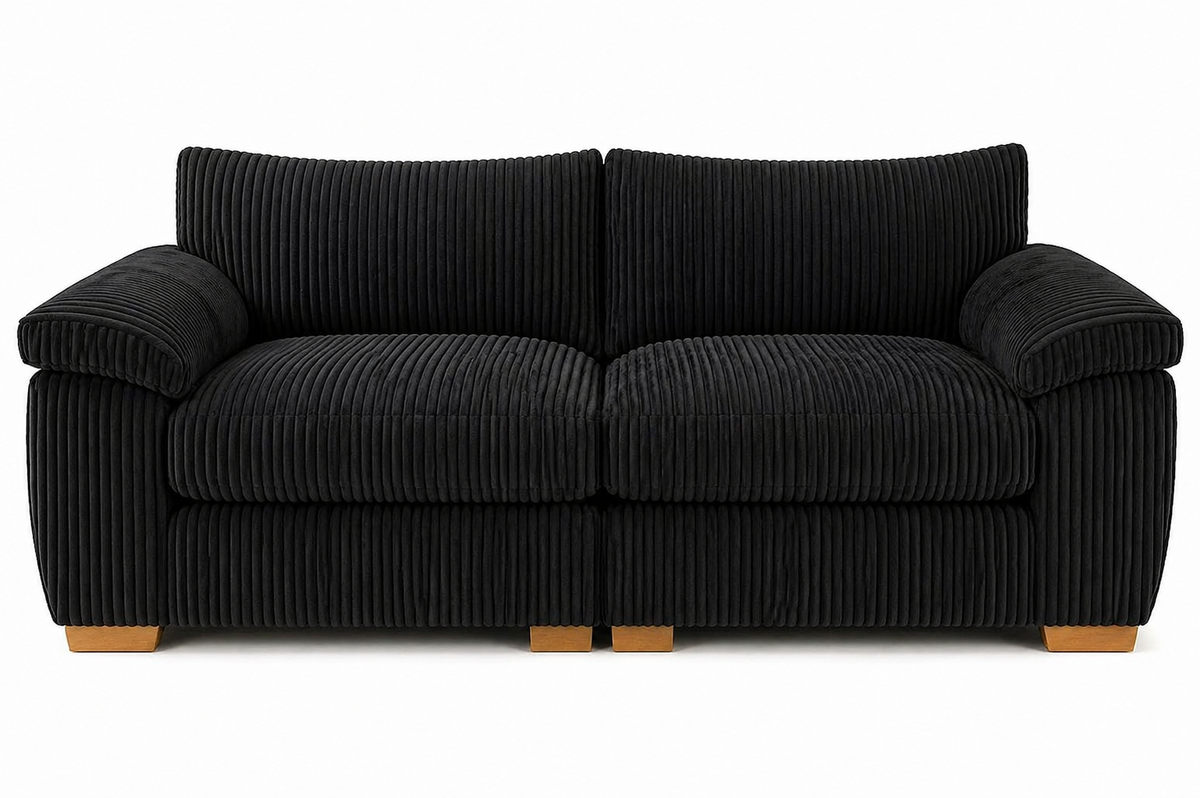 Amalfi Split Sectional Sofa 2 Seater in Black jumbo cord
