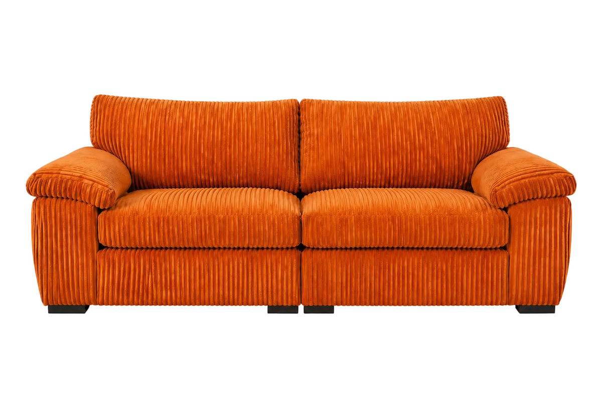 Amalfi Split Sectional Sofa 3 Seater in Orange jumbo cord