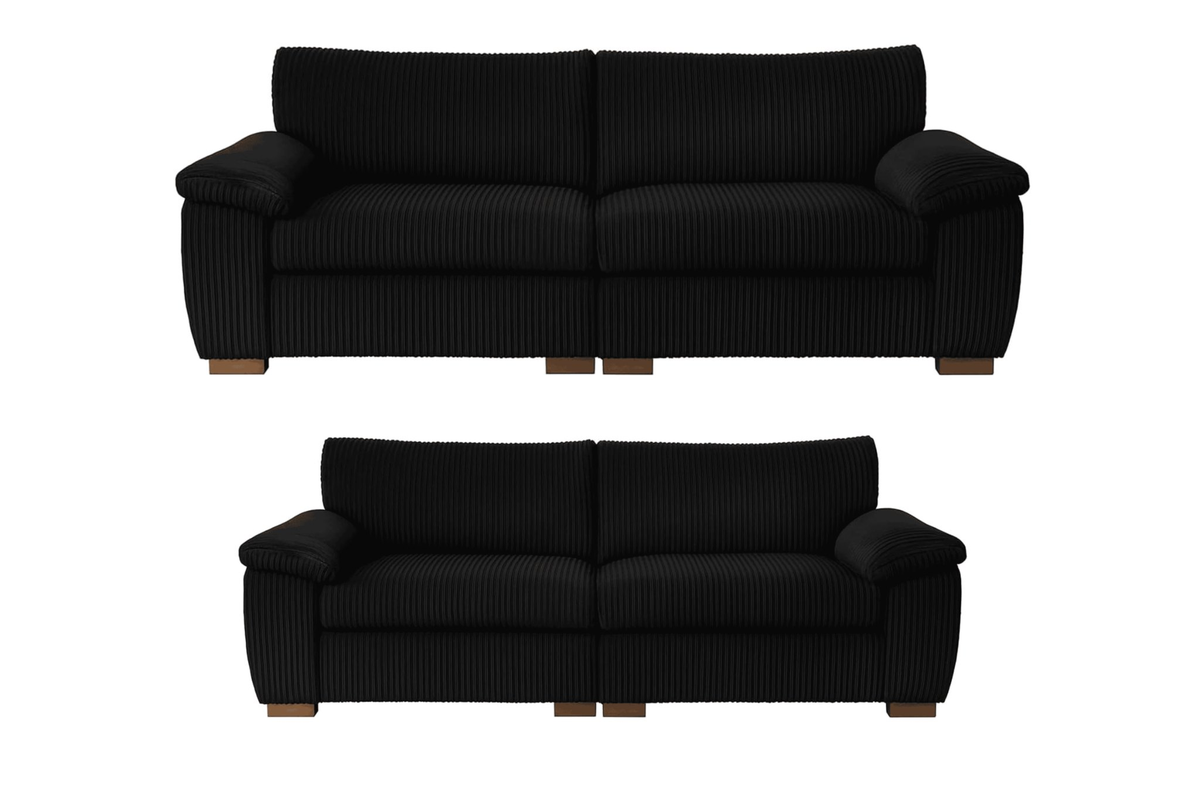 Amalfi Split Sectional Sofa Set 3+2 Seater Set in Black jumbo cord