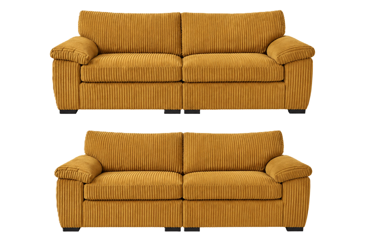 Amalfi Split Sectional Sofa Set 3+2 Seater Set in Yellow jumbo cord