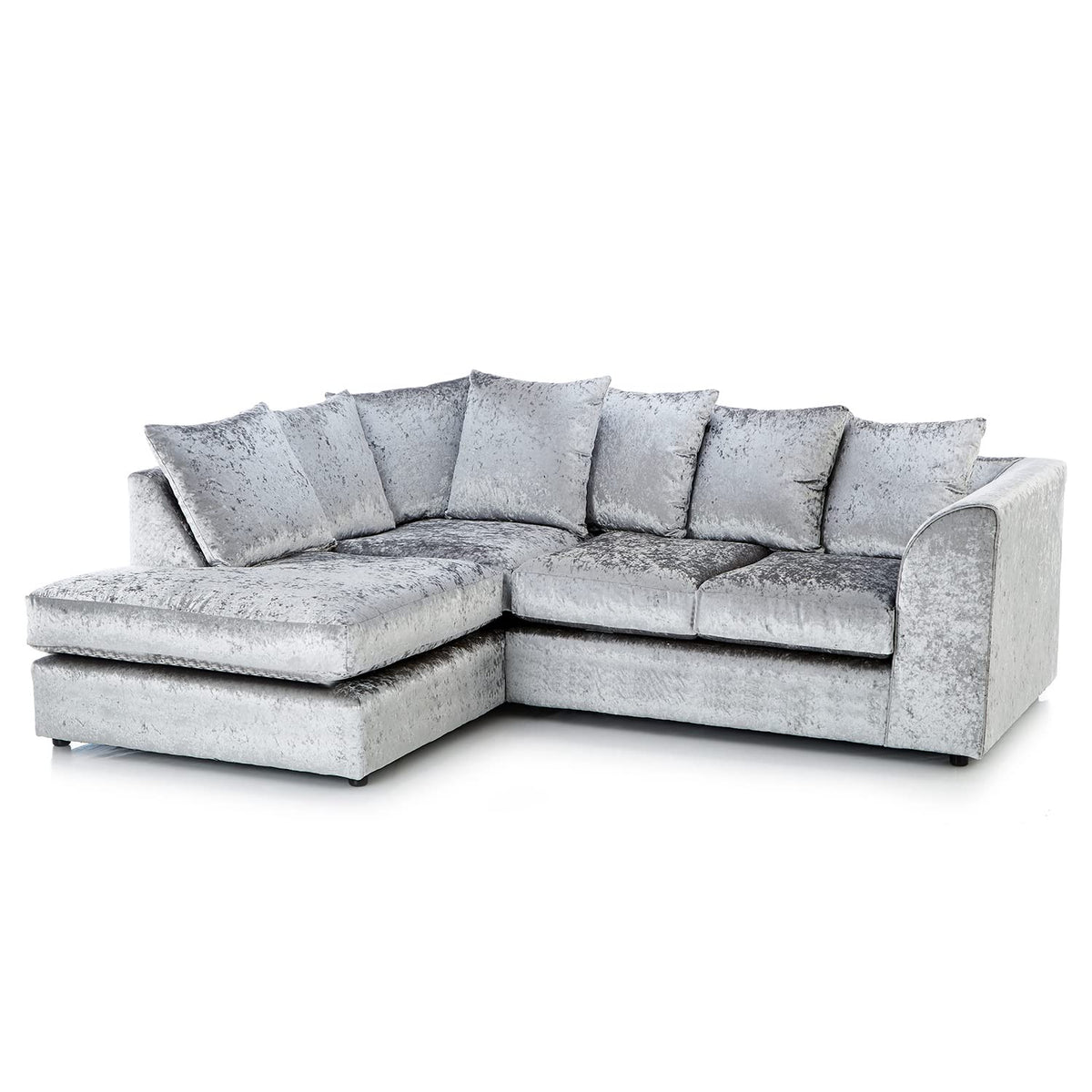 Crushed Velvet Corner Sofa 4 Seater in Silver crushed velvet, left hand facing