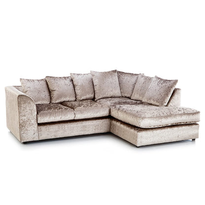 Crushed Velvet Corner Sofa 4 Seater in Mink crushed velvet, right hand facing