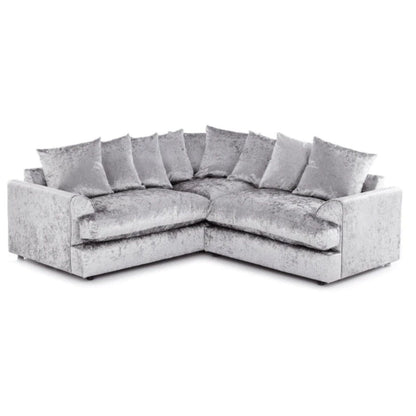 Crushed Velvet Corner Sofa 5 Seater in Silver crushed velvet, scatter back