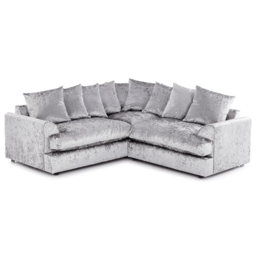 Crushed Velvet Corner Sofa 5 Seater in Silver crushed velvet, scatter back