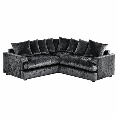 Crushed Velvet Corner Sofa 5 Seater in Black crushed velvet, scatter back