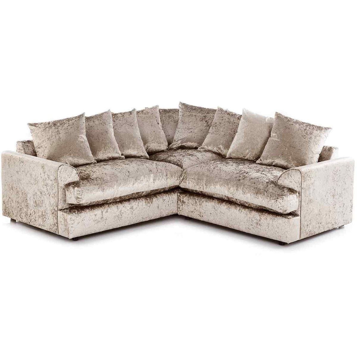 Crushed Velvet Corner Sofa 5 Seater in Mink crushed velvet, scatter back