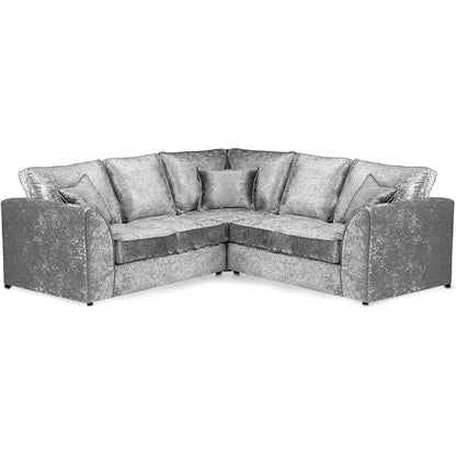 Crushed Velvet Corner Sofa 5 Seater in Silver crushed velvet, high back