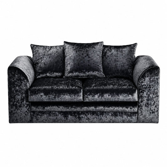 Crushed Velvet Sofa 2 Seater in Black crushed velvet