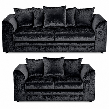 Crushed Velvet Sofa Set 3+2 Seater in Black crushed velvet