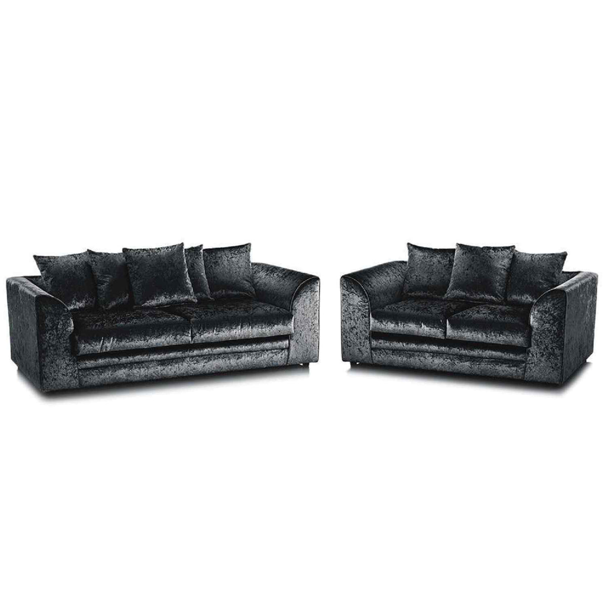 Crushed Velvet Sofa Set 3+2 Seater in Black crushed velvet – room view