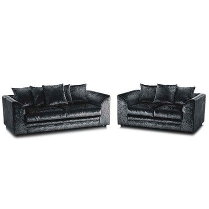 Crushed Velvet Sofa Set 3+2 Seater in Black crushed velvet – room view