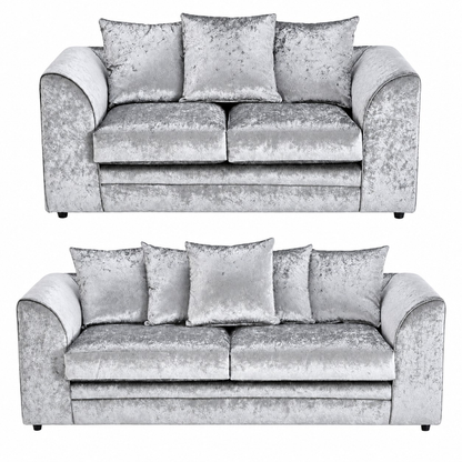 Crushed Velvet Sofa Set 3+2 Seater in Silver crushed velvet