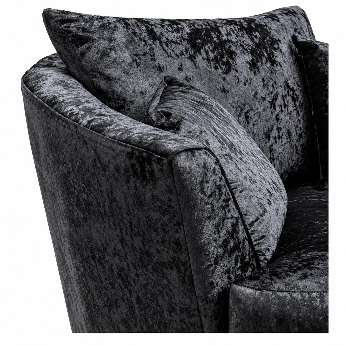 Crushed Velvet Swivel Chair in Black crushed velvet – side view